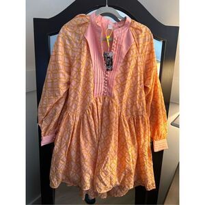 NEW Cotton Long loose Sleeve A-Line Embroidery Mini Dress S